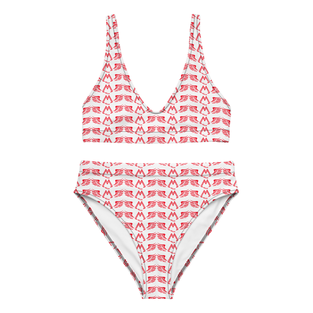 White Recycled High-Waisted Bikini With Duplicated Red MM Iconic Logo