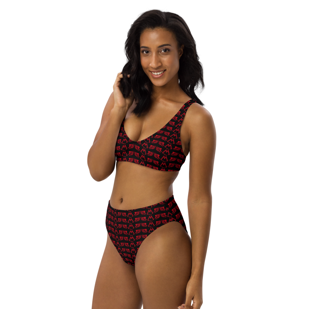 Black Recycled High-Waisted Bikini With Duplicated Red MM Iconic Logo