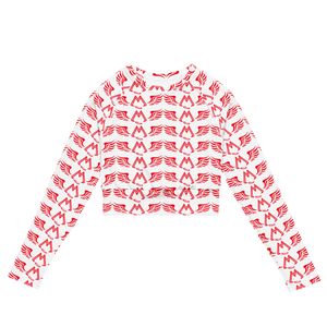 White Recycled Long-Sleeve Crop Top With Duplicated Red MM Iconic Logo
