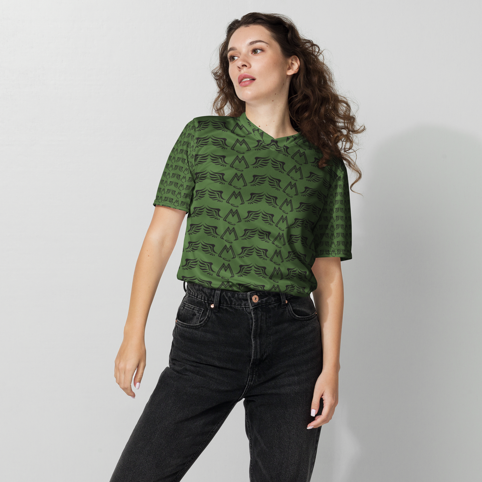 Army Green Recycled Unisex Sports Jersey With Duplicated Black MM Iconic Logo