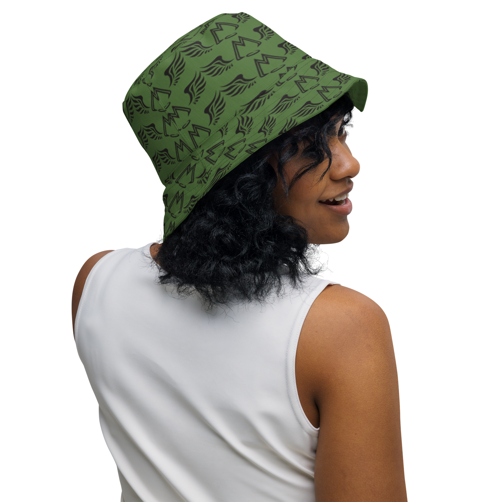 Army Green Reversible Bucket Hat With Duplicated Black MM Iconic Logo