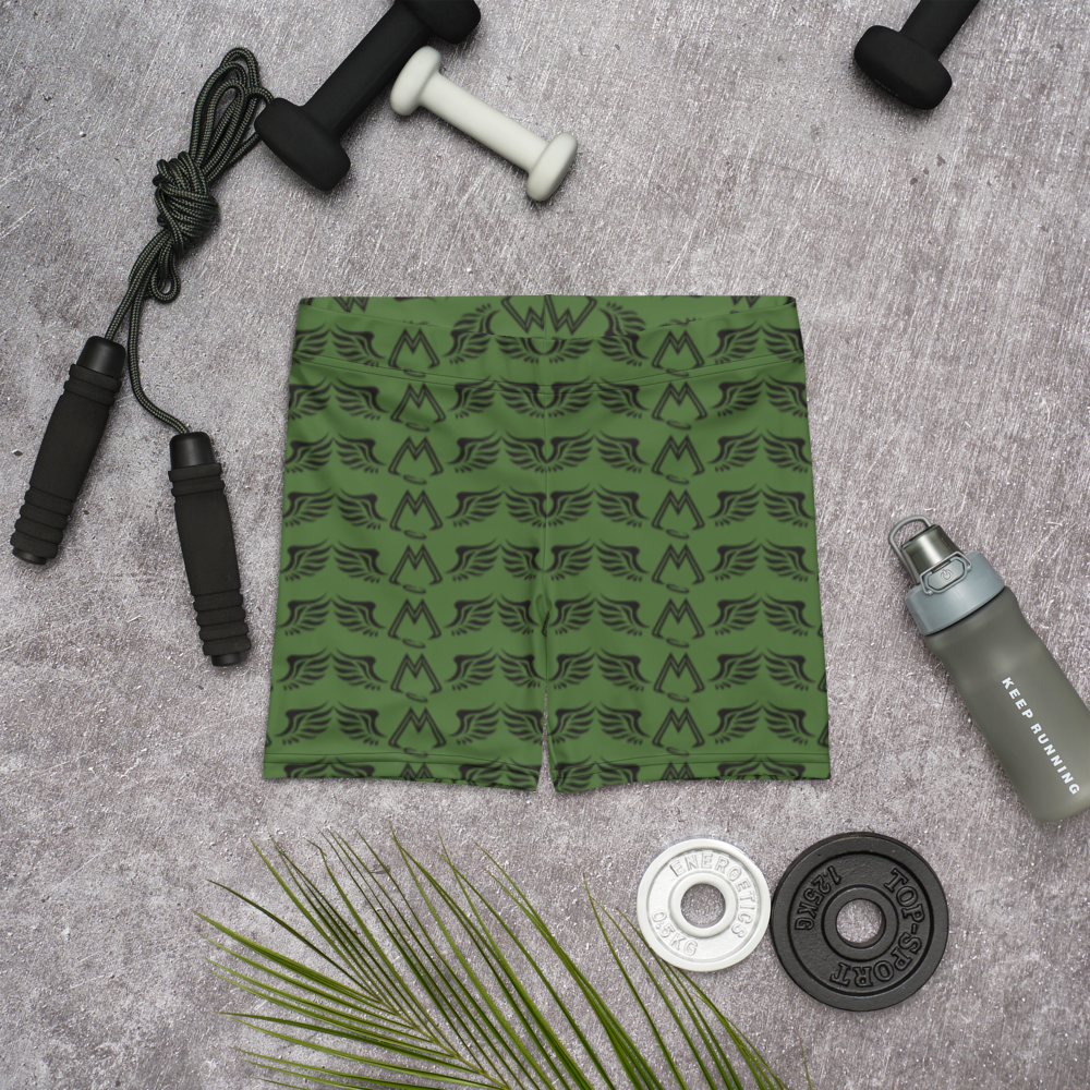 Army Green Shorts With Duplicated Black MM Iconic Logo
