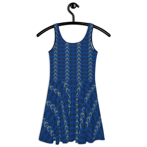 Blue Skater Dress With Duplicated Gold-Black MM Iconic Logo