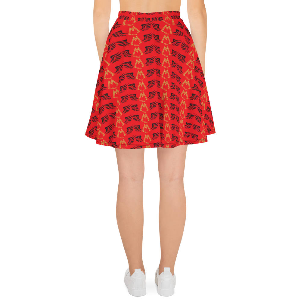 Red Skater Skirt With Duplicated Gold-Black MM Iconic Logo