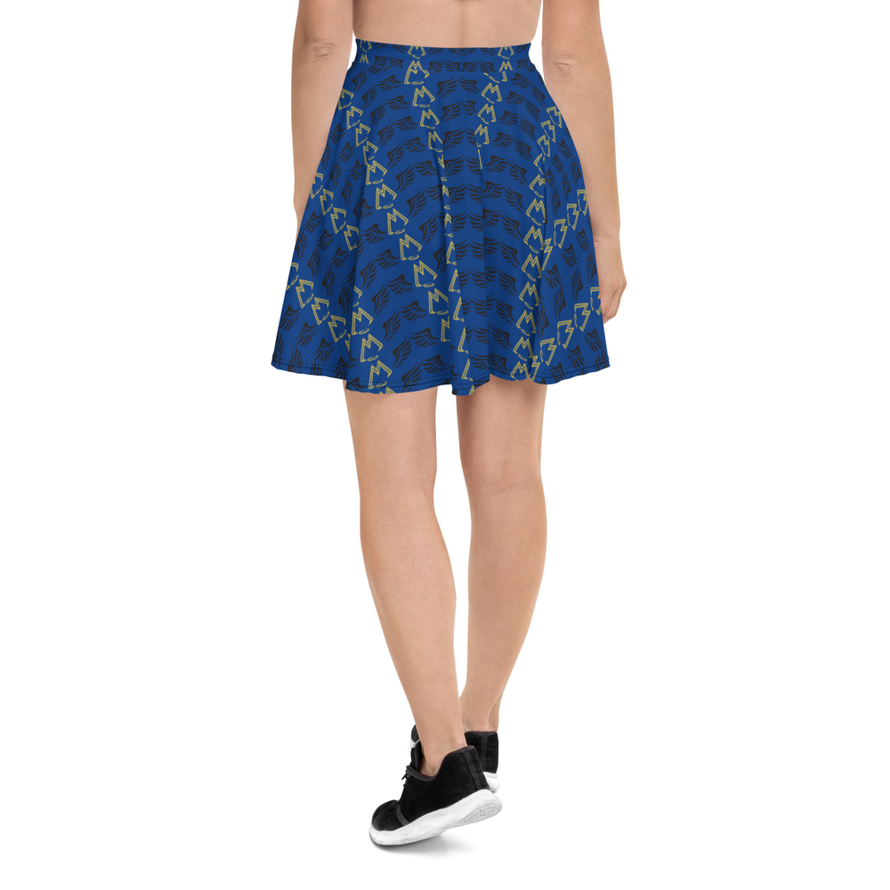 Blue Skater Skirt With Duplicated Gold-Black MM Iconic Logo
