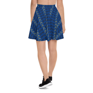 Blue Skater Skirt With Duplicated Gold-Black MM Iconic Logo