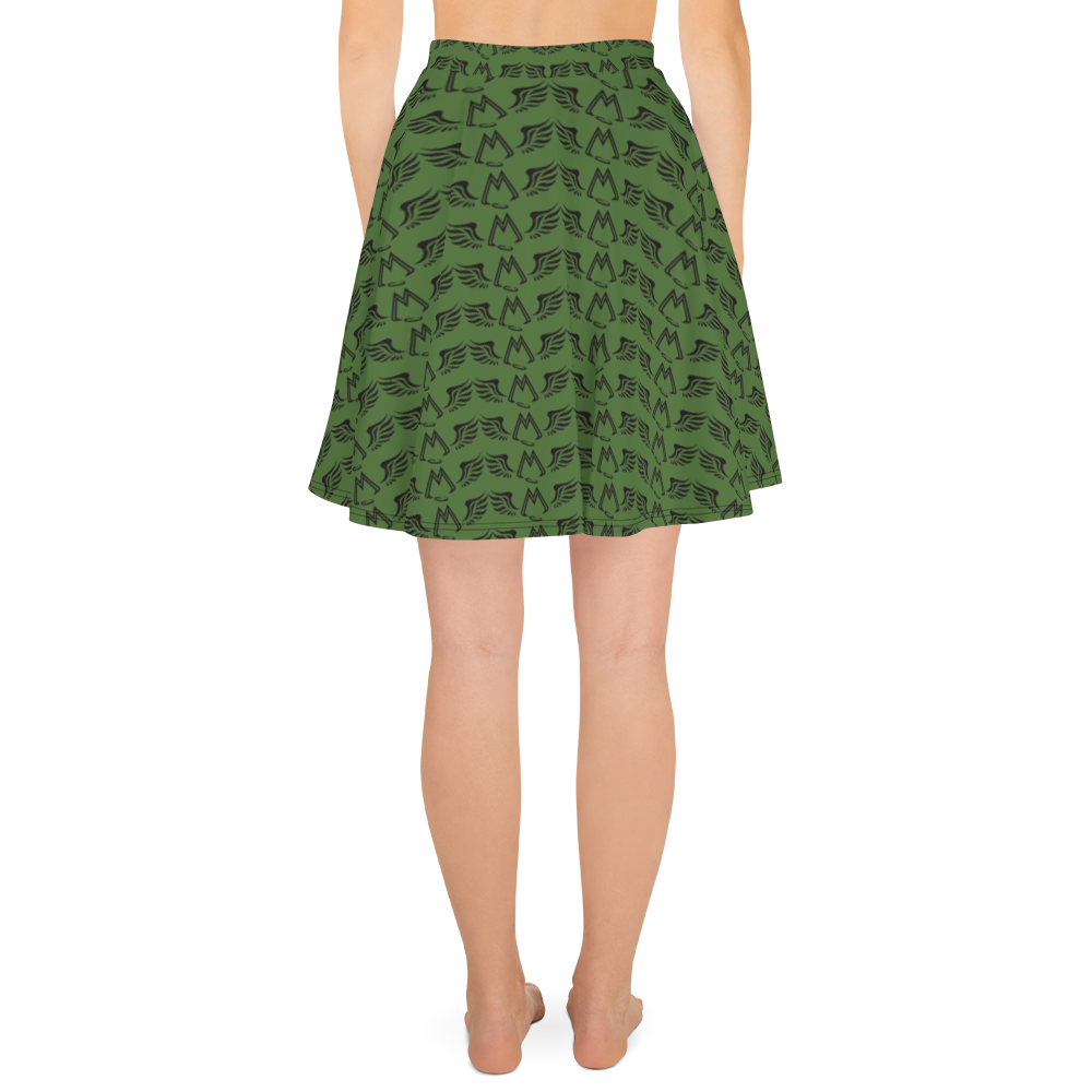Army Green Skater Skirt With Duplicated Black MM Iconic Logo
