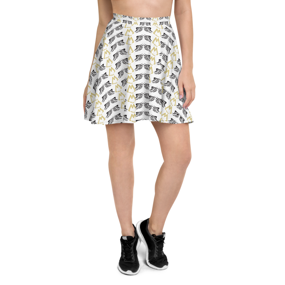White Skater Skirt With Duplicated Gold-Black MM Iconic Logo
