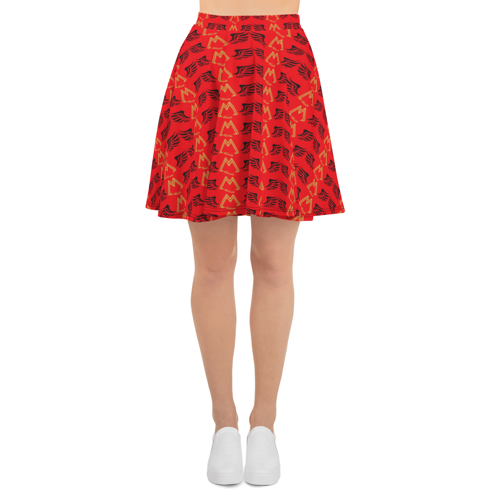 Red Skater Skirt With Duplicated Gold-Black MM Iconic Logo