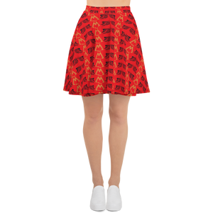 Red Skater Skirt With Duplicated Gold-Black MM Iconic Logo