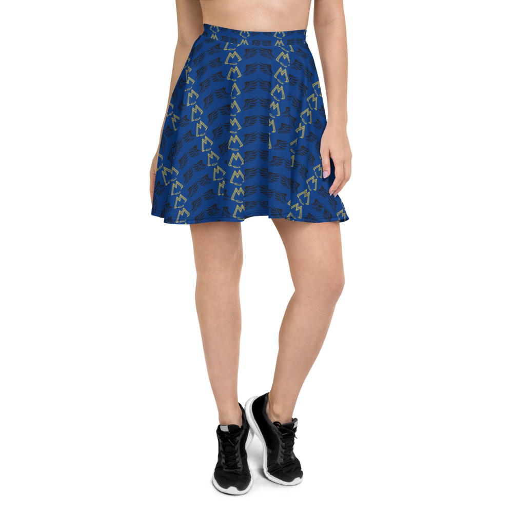 Blue Skater Skirt With Duplicated Gold-Black MM Iconic Logo