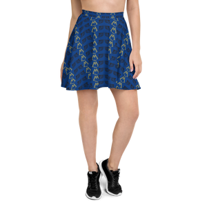 Blue Skater Skirt With Duplicated Gold-Black MM Iconic Logo