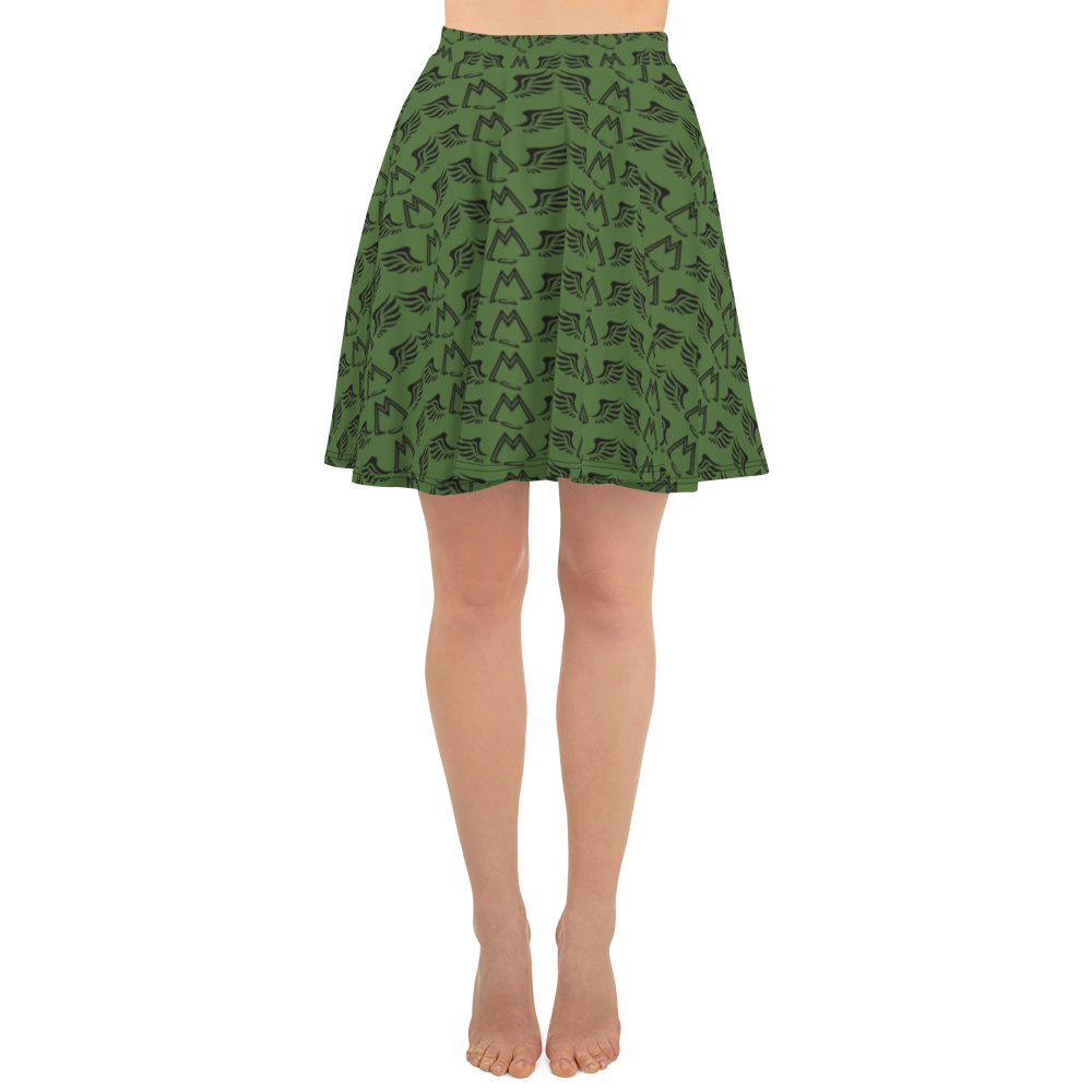 Army Green Skater Skirt With Duplicated Black MM Iconic Logo
