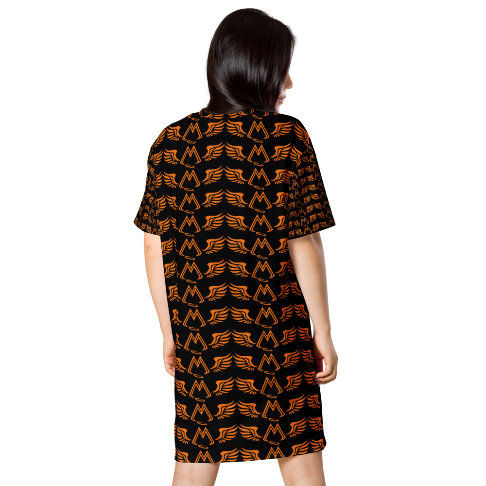 Black T-Shirt Dress With Duplicated Orange MM Iconic Logo