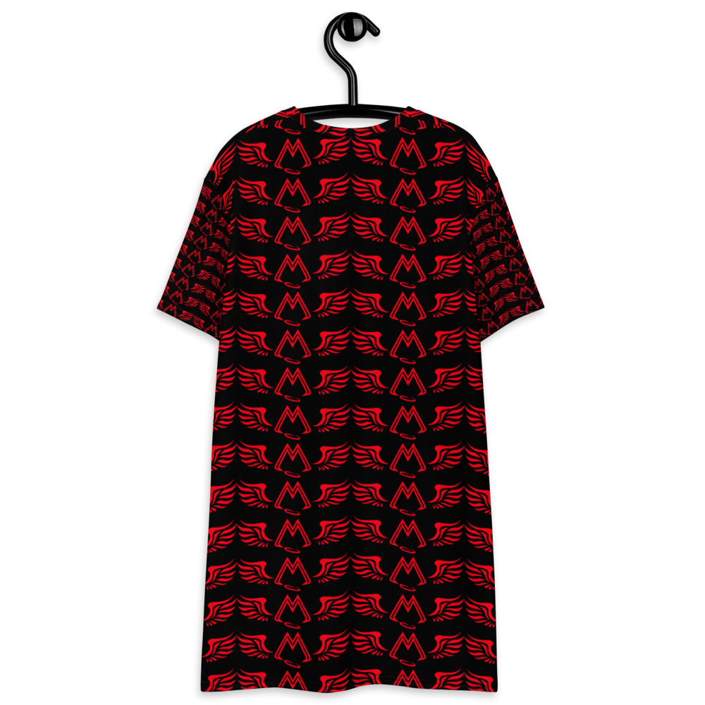 Black T-Shirt Dress With Duplicated Red MM Iconic Logo