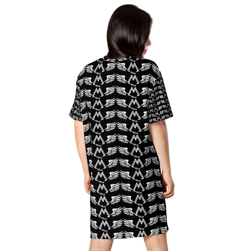 Black T-Shirt Dress With Duplicated White MM Iconic Logo
