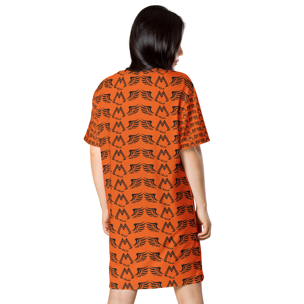 Orange T-Shirt Dress With Duplicated Black MM Iconic Logo