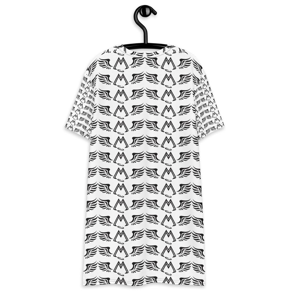 White T-Shirt Dress With Duplicated Black MM Iconic Logo