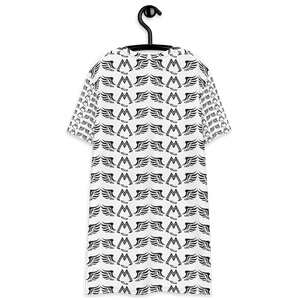 White T-Shirt Dress With Duplicated Black MM Iconic Logo