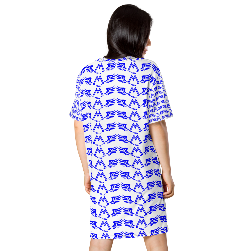 White T-Shirt Dress With Duplicated Blue MM Iconic Logo