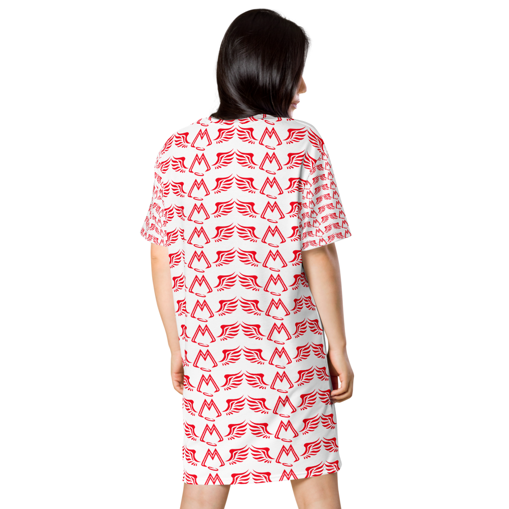 White T-Shirt Dress With Duplicated Red MM Iconic Logo