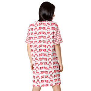 White T-Shirt Dress With Duplicated Red MM Iconic Logo
