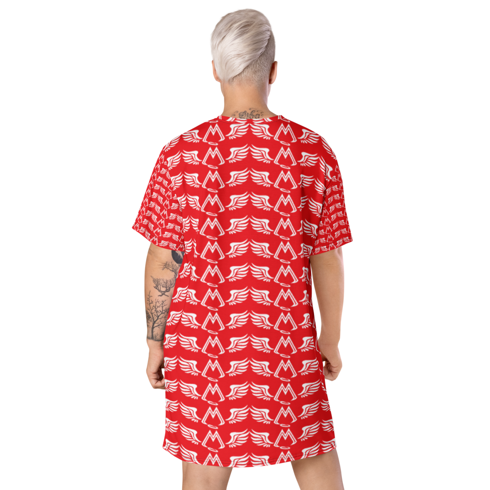 Red T-Shirt Dress With Duplicated White MM Iconic Logo