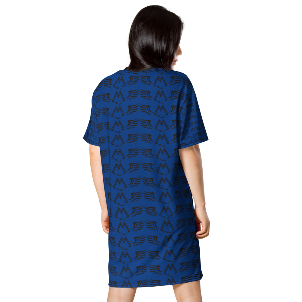 Blue T-Shirt Dress With Duplicated Black MM Iconic Logo