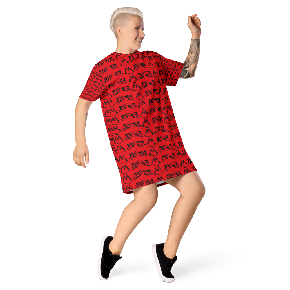 Red T-Shirt Dress With Duplicated Black MM Iconic Logo