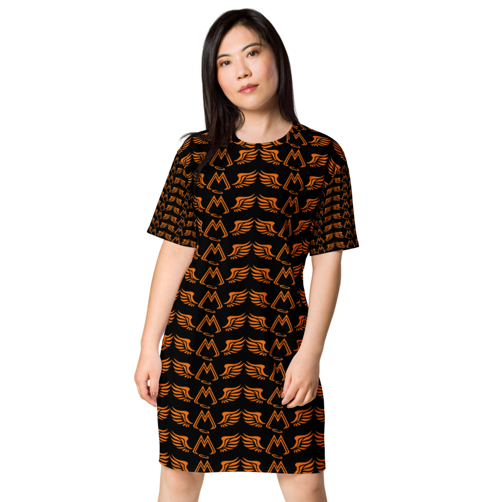 Black T-Shirt Dress With Duplicated Orange MM Iconic Logo