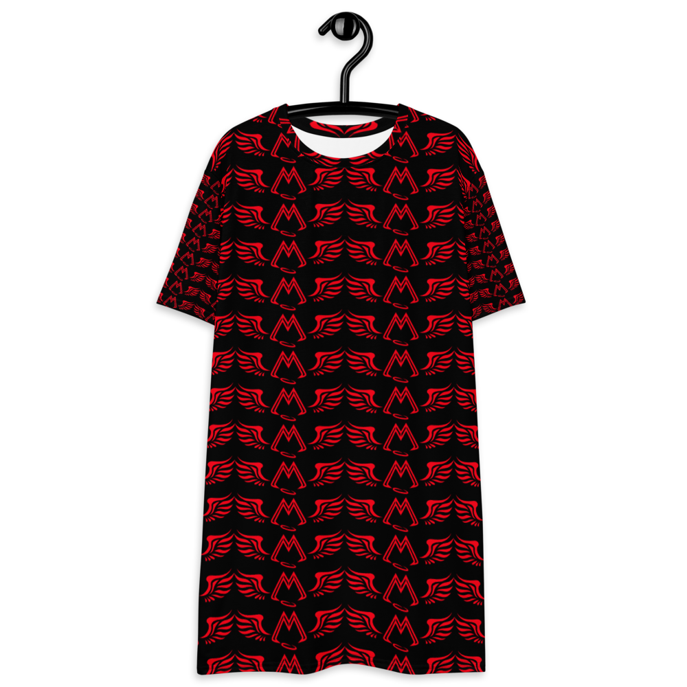 Black T-Shirt Dress With Duplicated Red MM Iconic Logo
