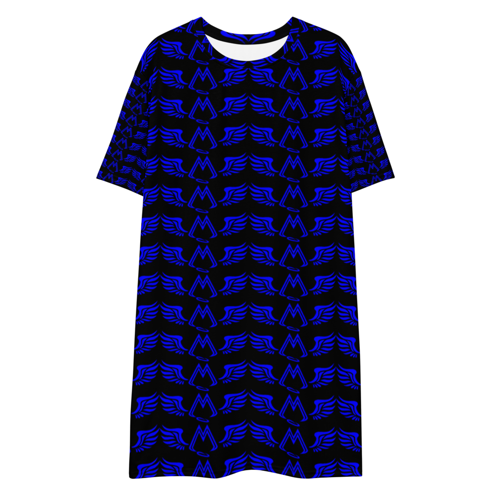 Black T-Shirt Dress With Duplicated Blue MM Iconic Logo