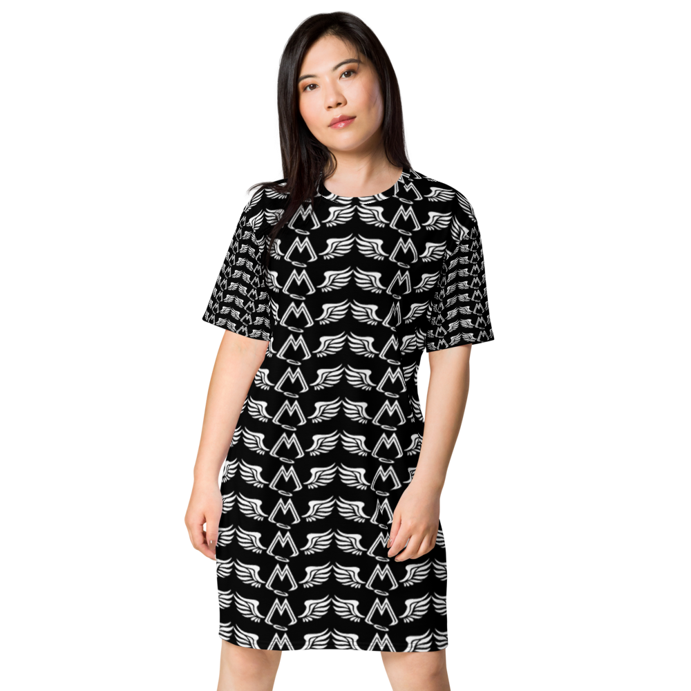 Black T-Shirt Dress With Duplicated White MM Iconic Logo