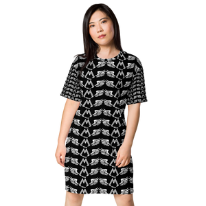 Black T-Shirt Dress With Duplicated White MM Iconic Logo