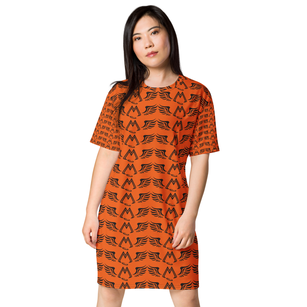 Orange T-Shirt Dress With Duplicated Black MM Iconic Logo
