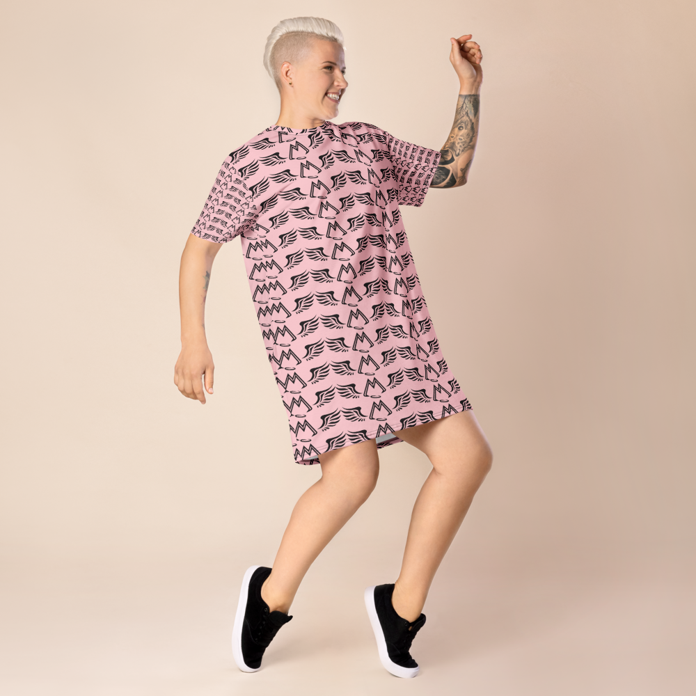 Pink T-Shirt Dress With Duplicated Black MM Iconic Logo