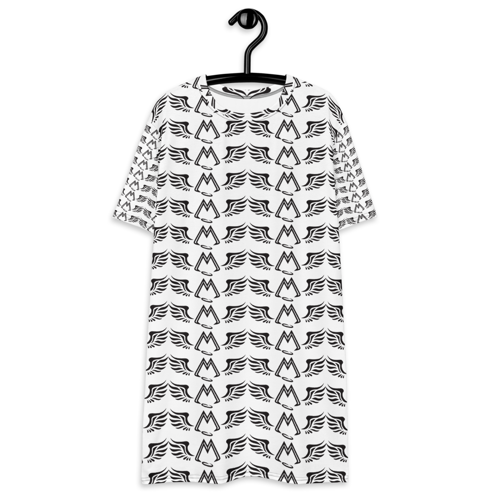 White T-Shirt Dress With Duplicated Black MM Iconic Logo