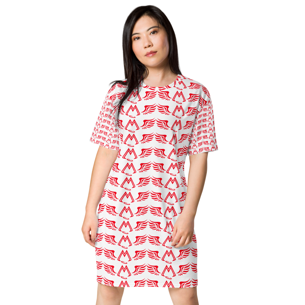 White T-Shirt Dress With Duplicated Red MM Iconic Logo