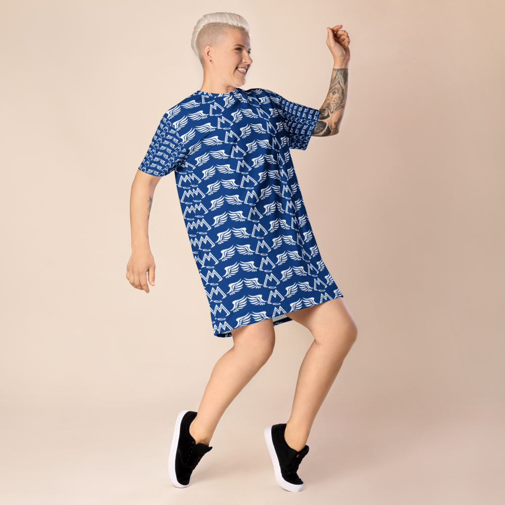 Blue T-Shirt Dress With Duplicated White MM Iconic Logo