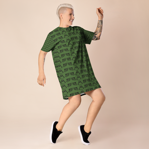 Army Green T-Shirt Dress With Duplicated Black MM Iconic Logo