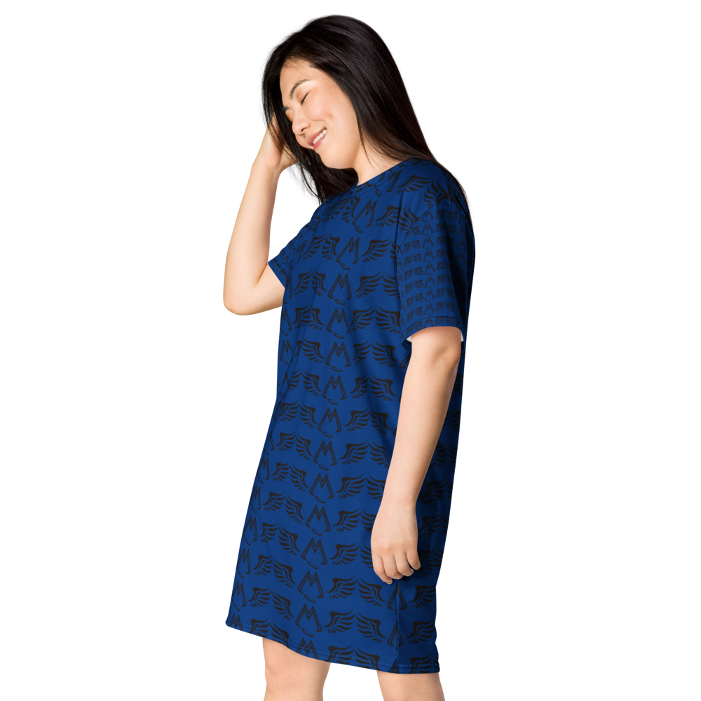Blue T-Shirt Dress With Duplicated Black MM Iconic Logo