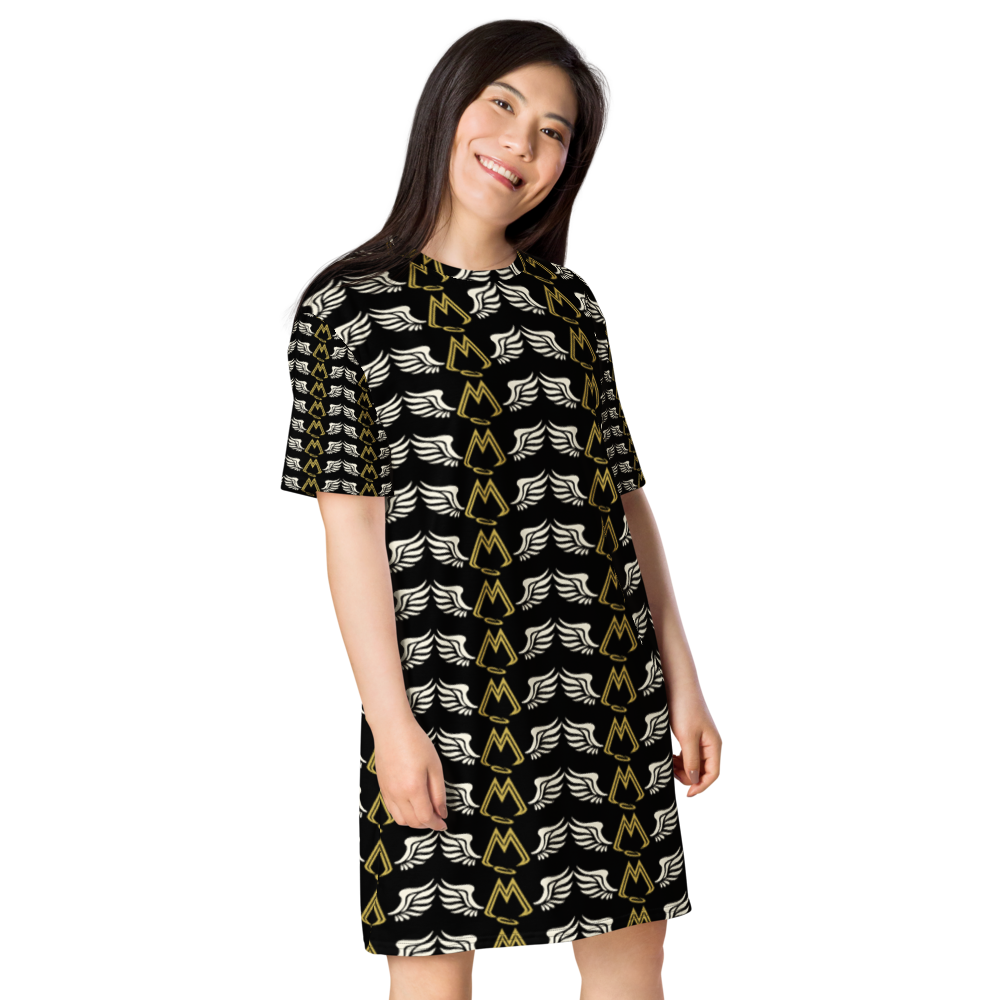 Black T-Shirt Dress With Duplicated Classic MM Iconic Logo