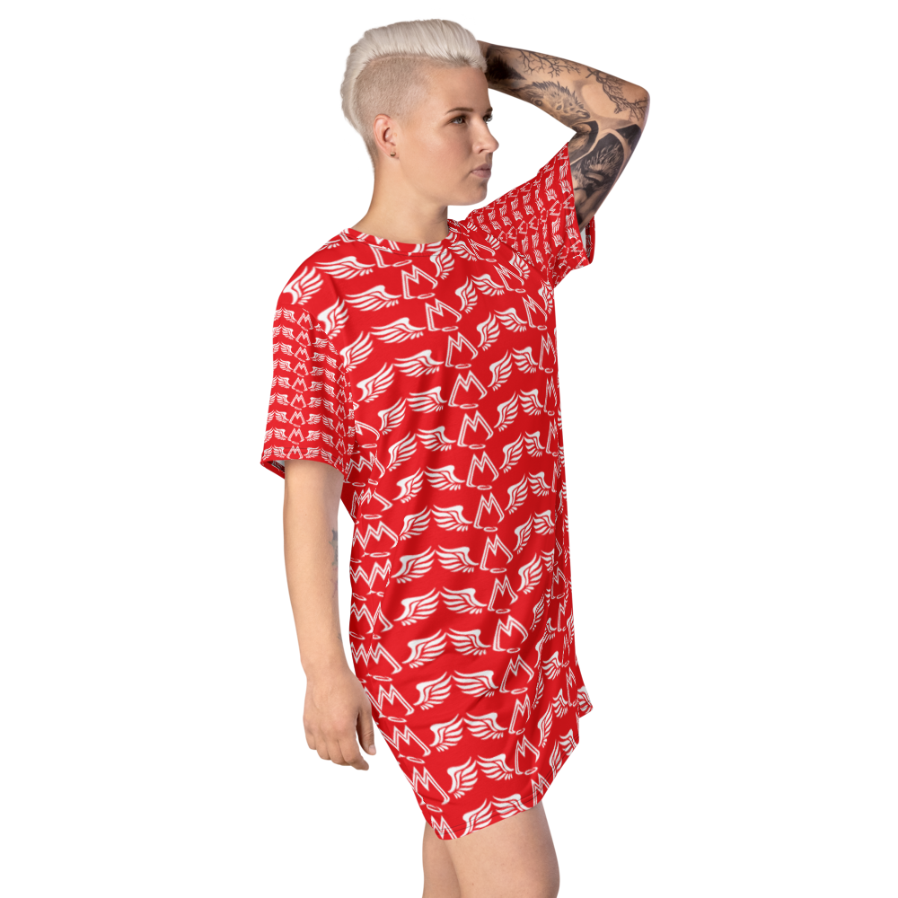 Red T-Shirt Dress With Duplicated White MM Iconic Logo