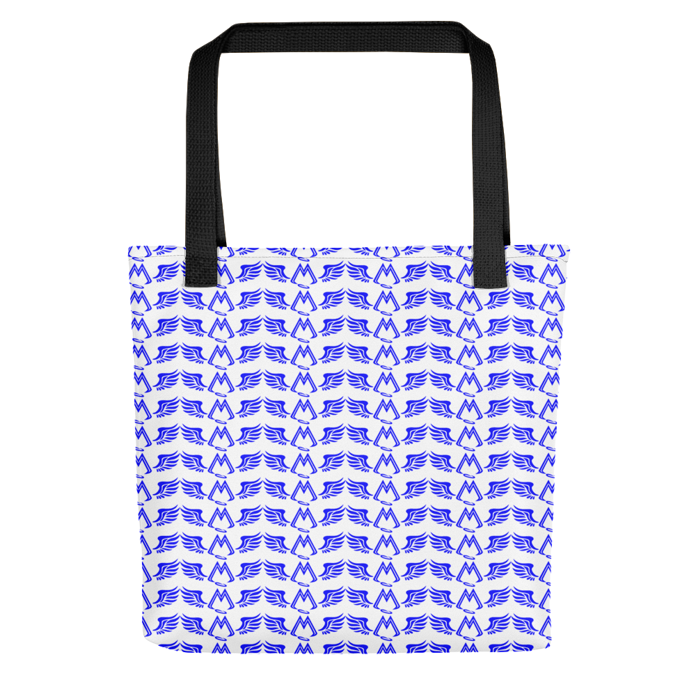 White Tote Bag With Duplicated Blue MM Iconic Logo