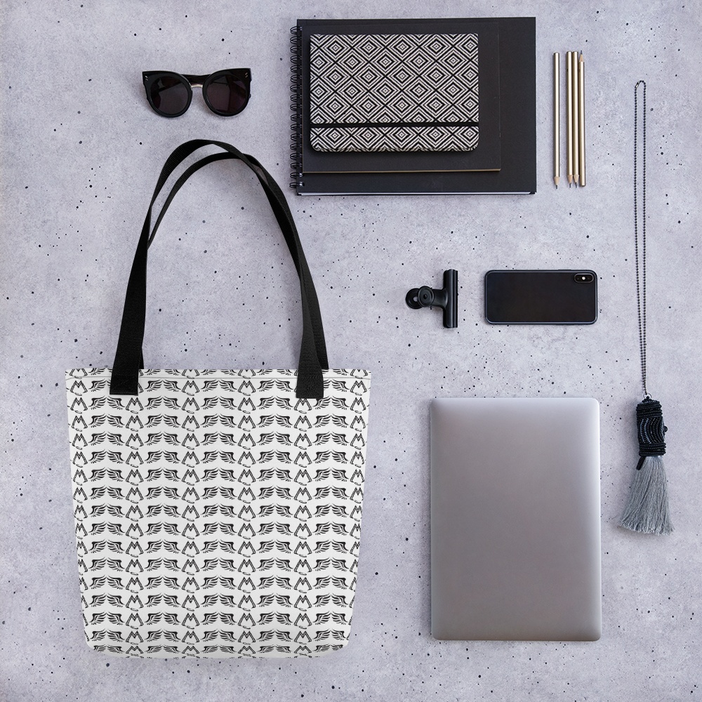 White Tote Bag With Duplicated Black MM Iconic Logo