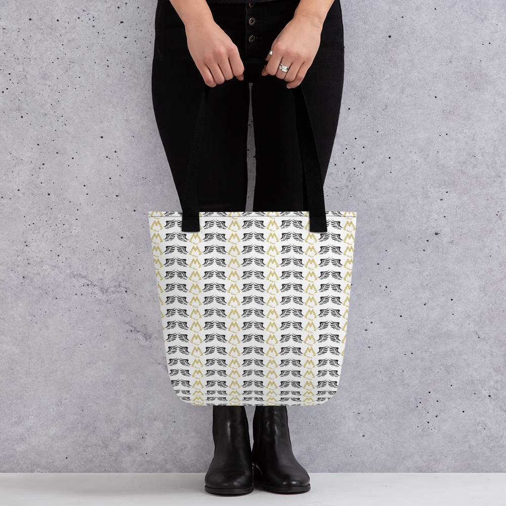 White Tote Bag With Duplicated Gold-Black MM Iconic Logo