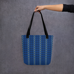 Blue Tote Bag With Duplicated Gold-Black MM Iconic Logo