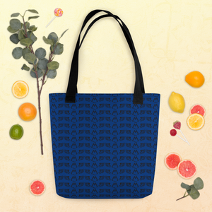 Blue Tote Bag With Duplicated Black MM Iconic Logo