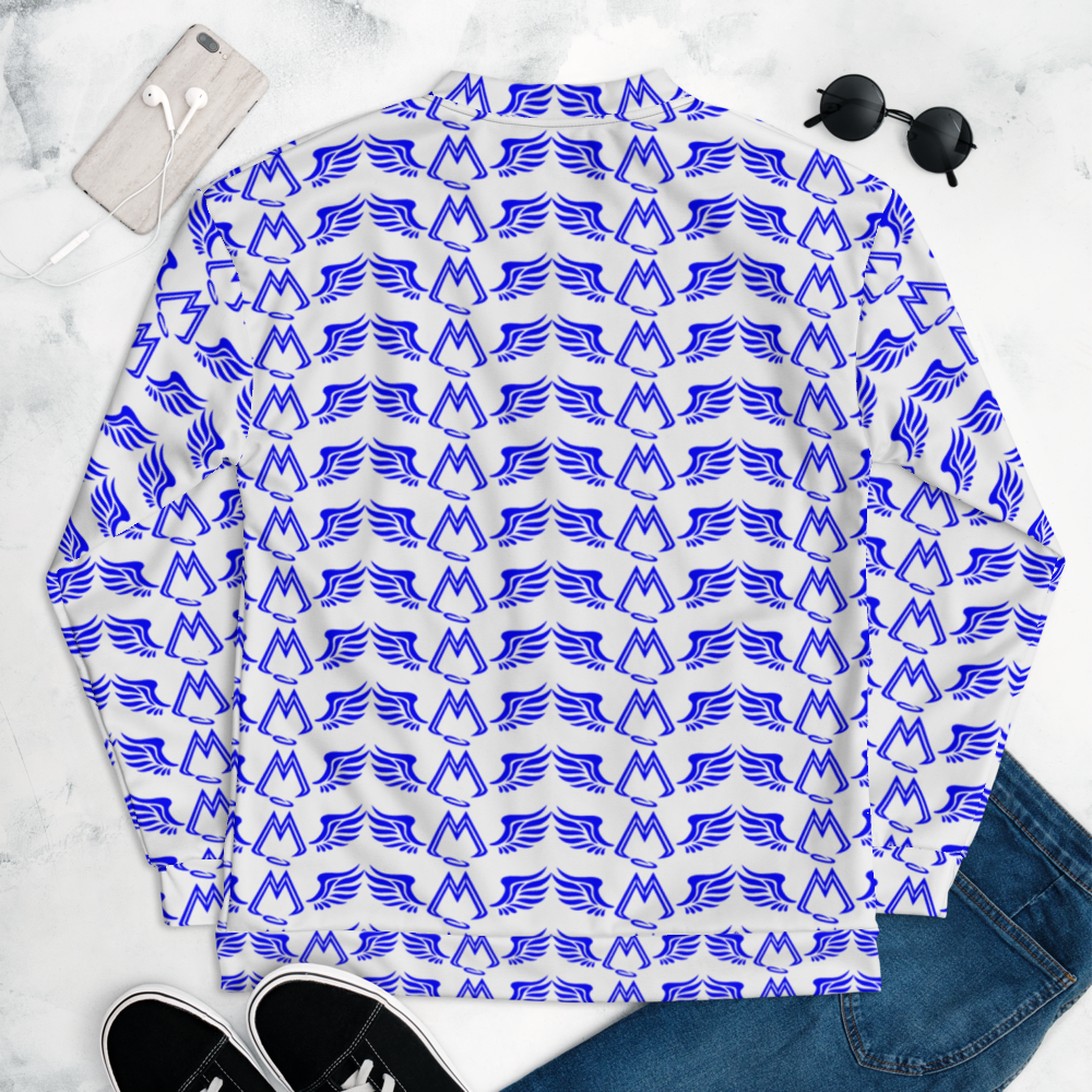 White Bomber Jacket With Duplicated Blue MM Iconic Logo