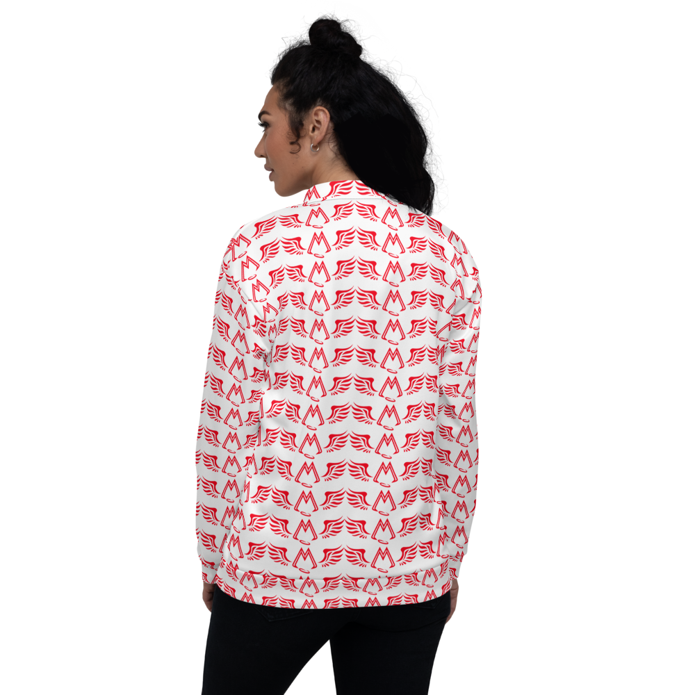 White Bomber Jacket With Duplicated Red MM Iconic Logo